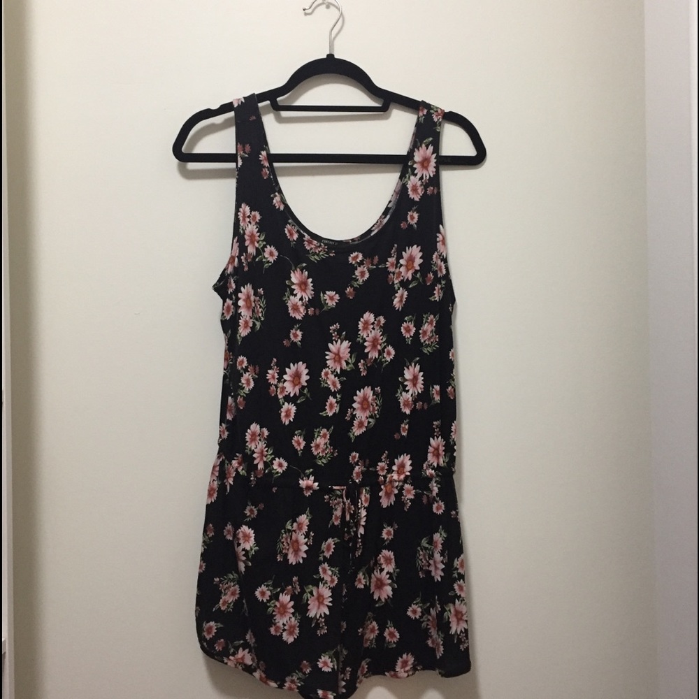 Floral black and pink romper
